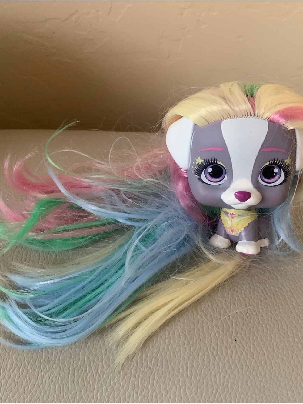 Playful Pets 4.5”Puppy Dog Figure with long Colorful Hair
